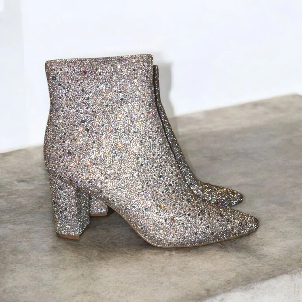 Betsey Johnson Silver Rhinestone Heeled Boots - Picture 4 of 6